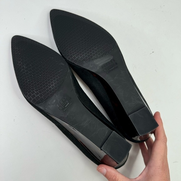 Stuart Weitzman black textured pointed toe wedges tortoise shell heel 8.5 - Picture 9 of 11